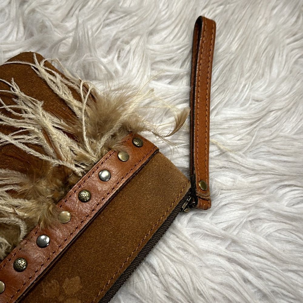 Patricia Nash Tan Suede and Leather Cassini Feather and Studded Wristlet - Picture 9 of 14